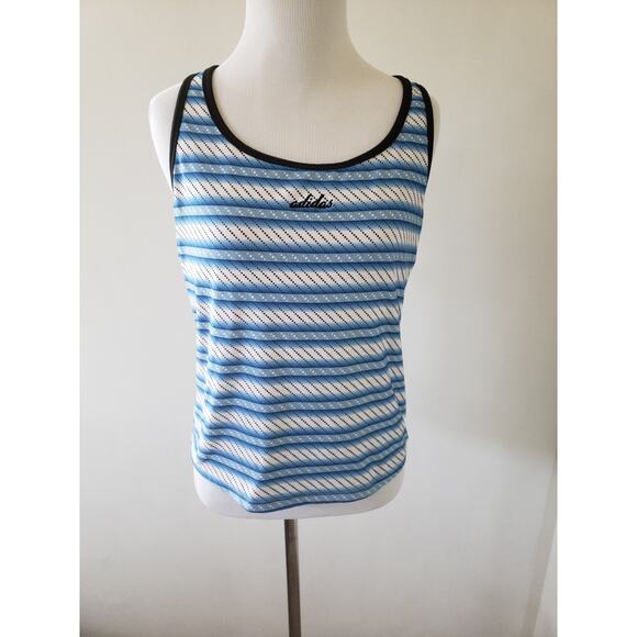 Adidas Racerback Cropped Athletic Tank Blue White Striped Medium - Picture 5 of 10